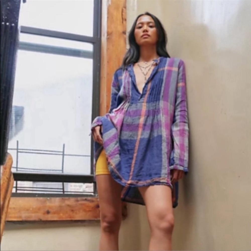 CP Shades x Free People Yoko Tunic Plaid Purple Madras